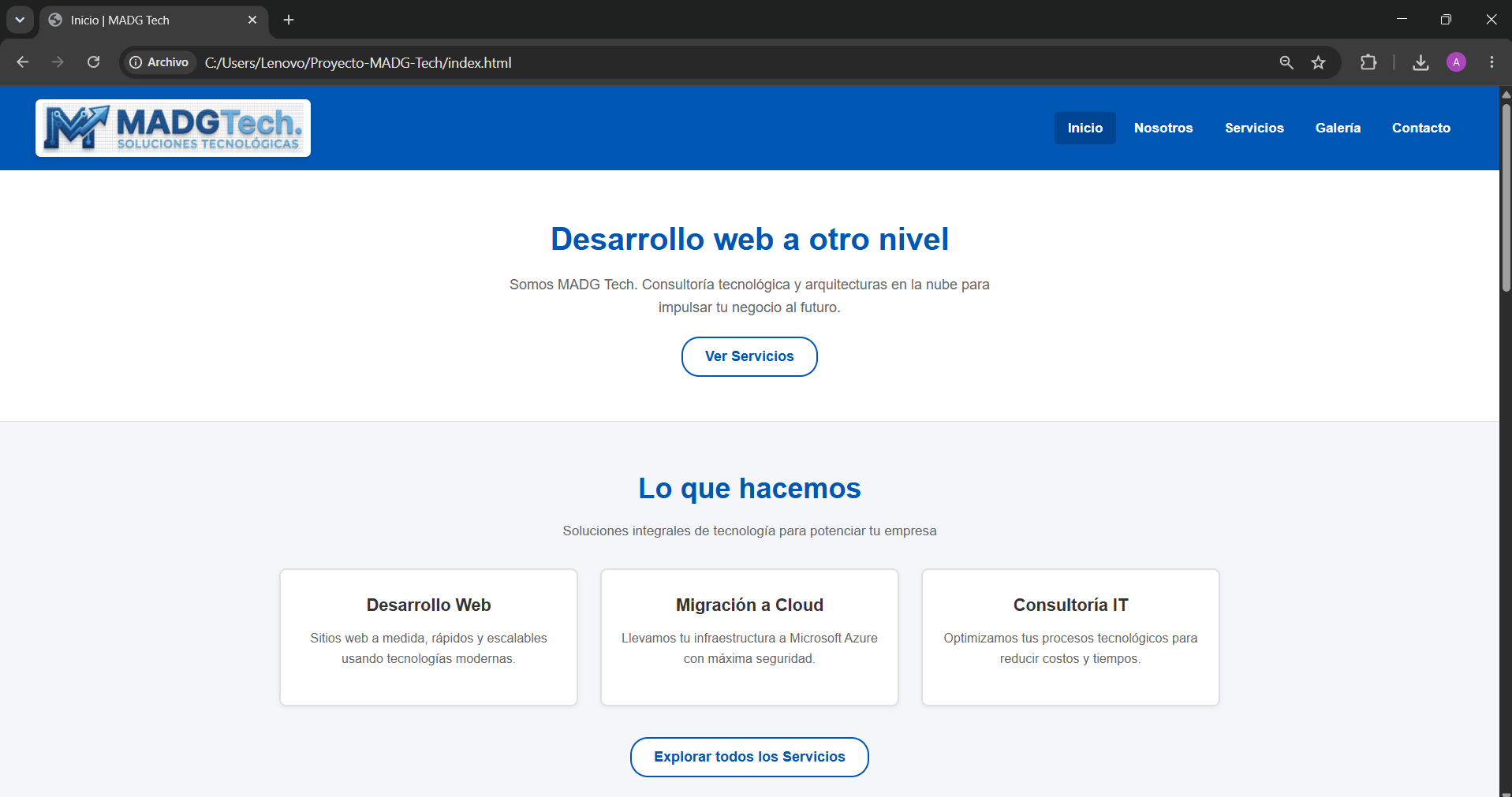 Vista previa Página de Inicio