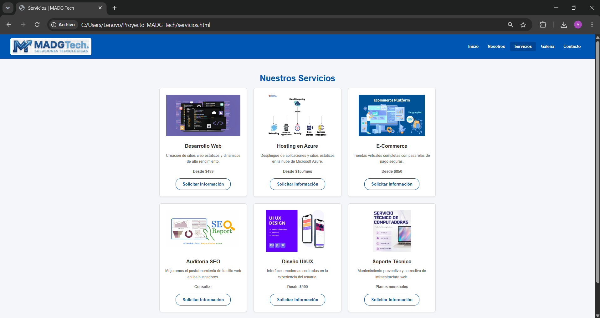 Vista previa Sección de Servicios