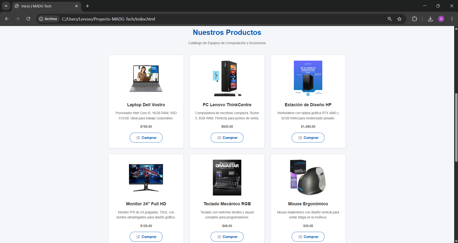 Vista previa Productos / E-commerce