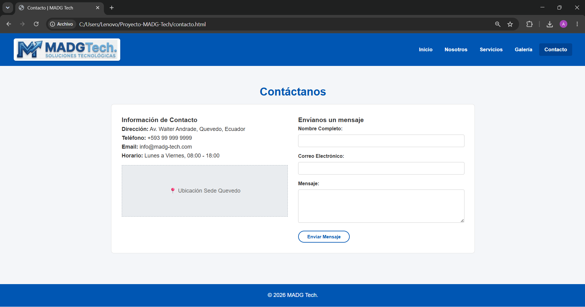 Vista previa Página de Contacto
